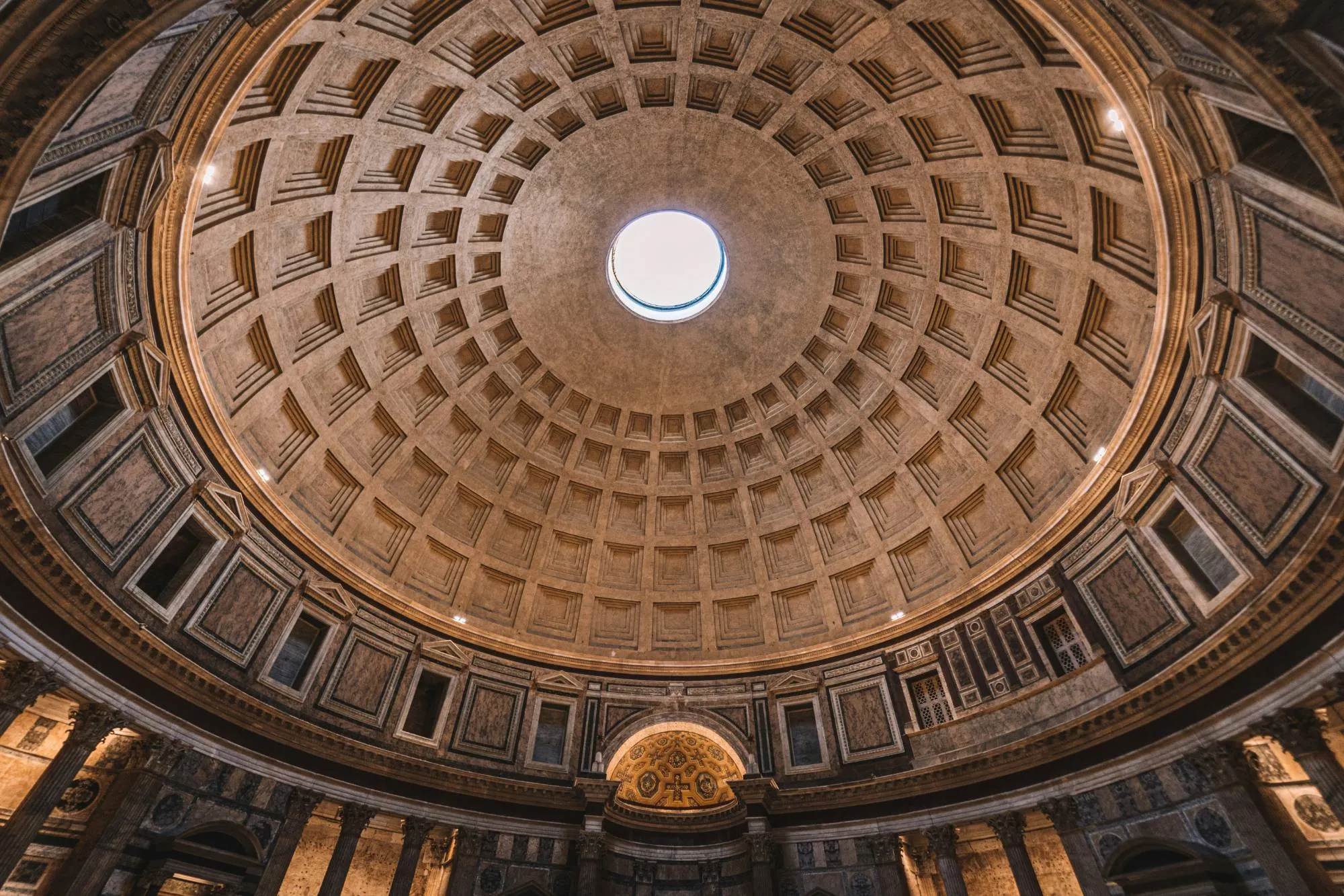Coffered dome and oculus of the Pantheon in Rome, seen from below